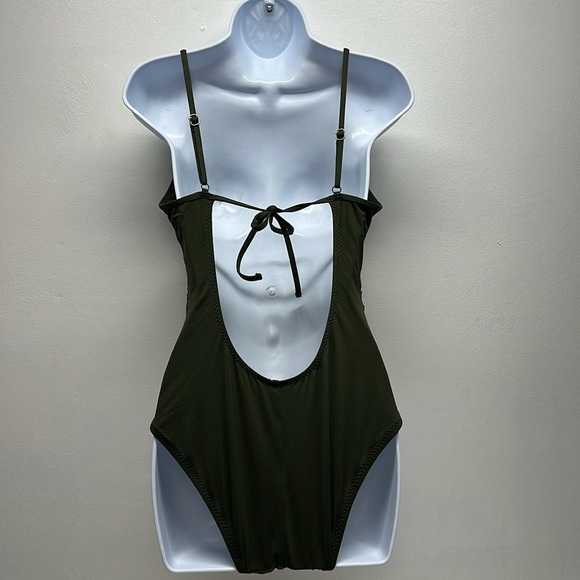 Becca Siren One Piece Swimsuit Bathing Suit Eyelet Boho Moss Green Size L Large - Picture 5 of 10